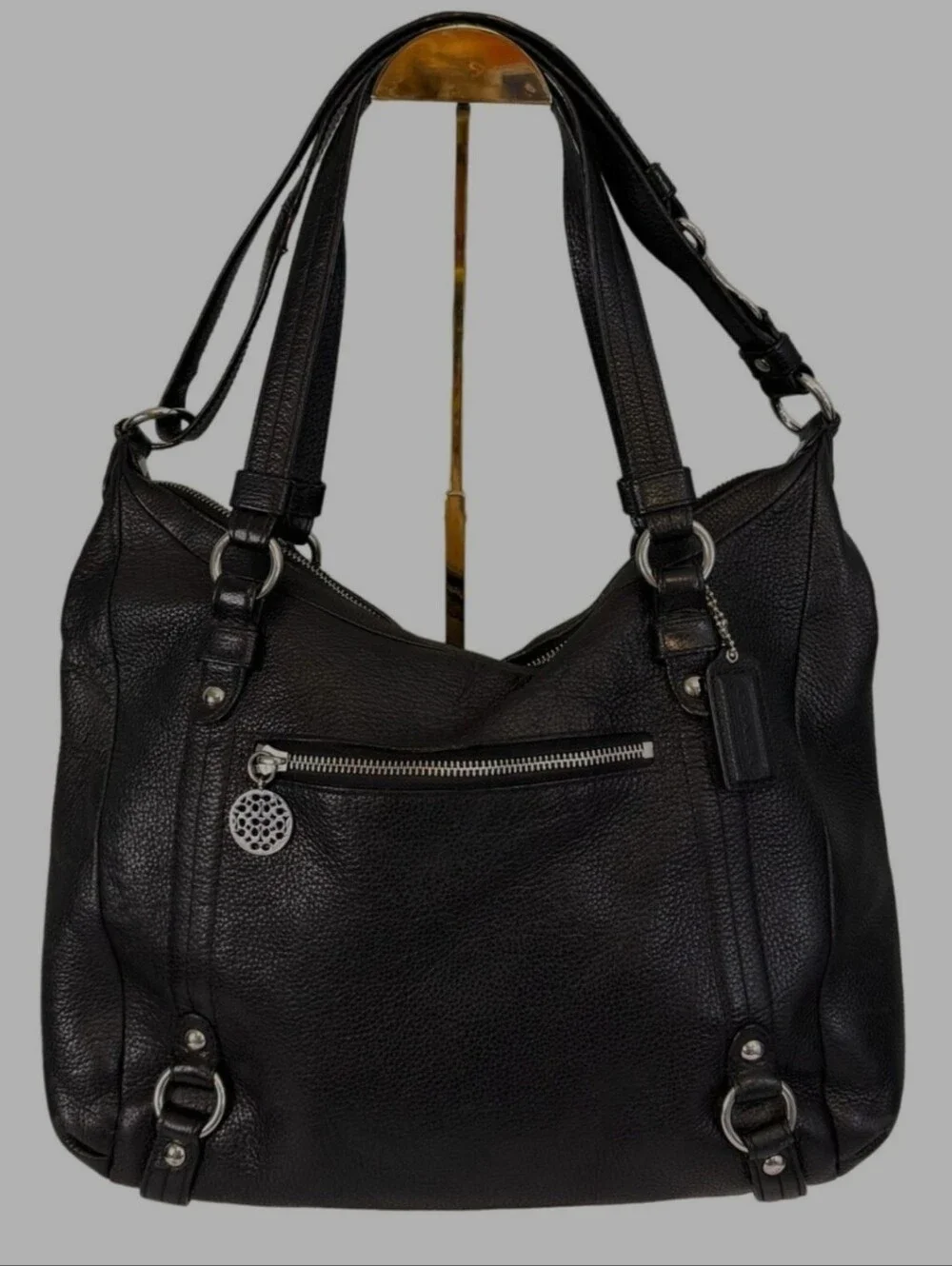 Coach Alexandra Leather Shoulder Bag Black Convertable Satchel F17566 Euc!